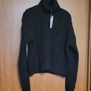 Ralph Lauren Black Turtleneck Sweater with Cable Knit Texture